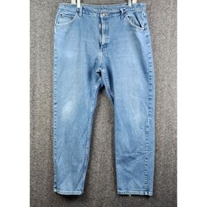 Wrangler Jeans Mens 40x32 Blue Good Distressed Premium Quality Straight Leg